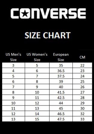 Converse Size Chart Cm